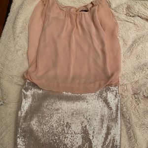 Aqua pink and silver cocktail dress